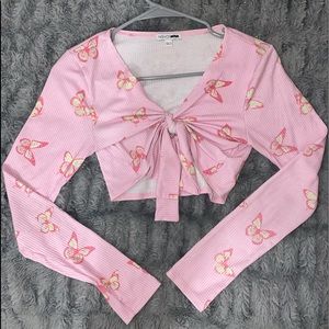Medium womens tie crop top butterfly pink fashion nova top